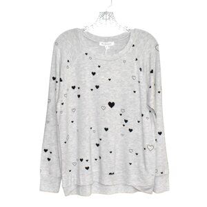 Work Shop Republic Modal Long Sleeve Pullover Top Grey Black Hearts Size M